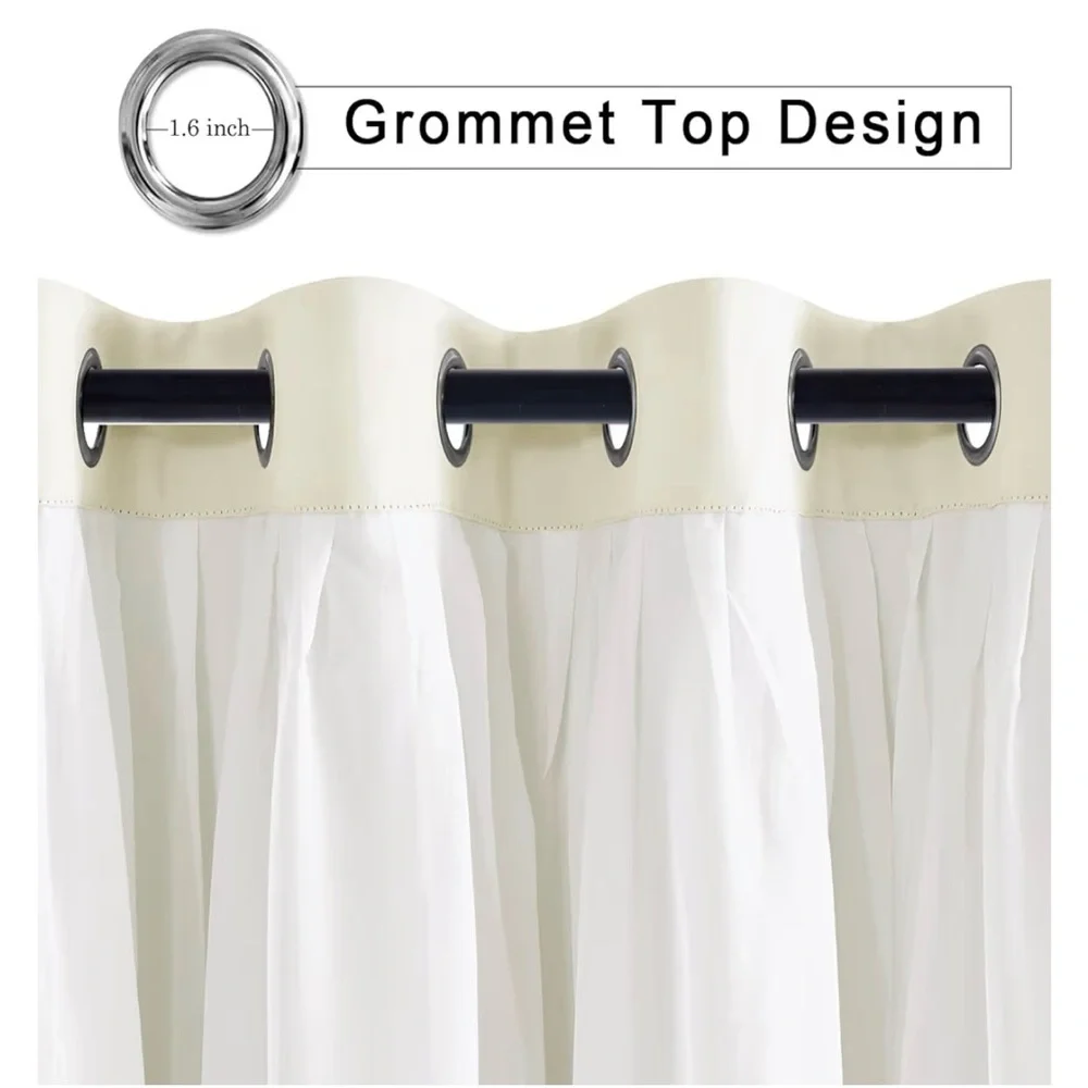 HIASAN ~ Blackout Curtains w/Sheer Overlay Grommet Thermal Insulated 52W X 84L